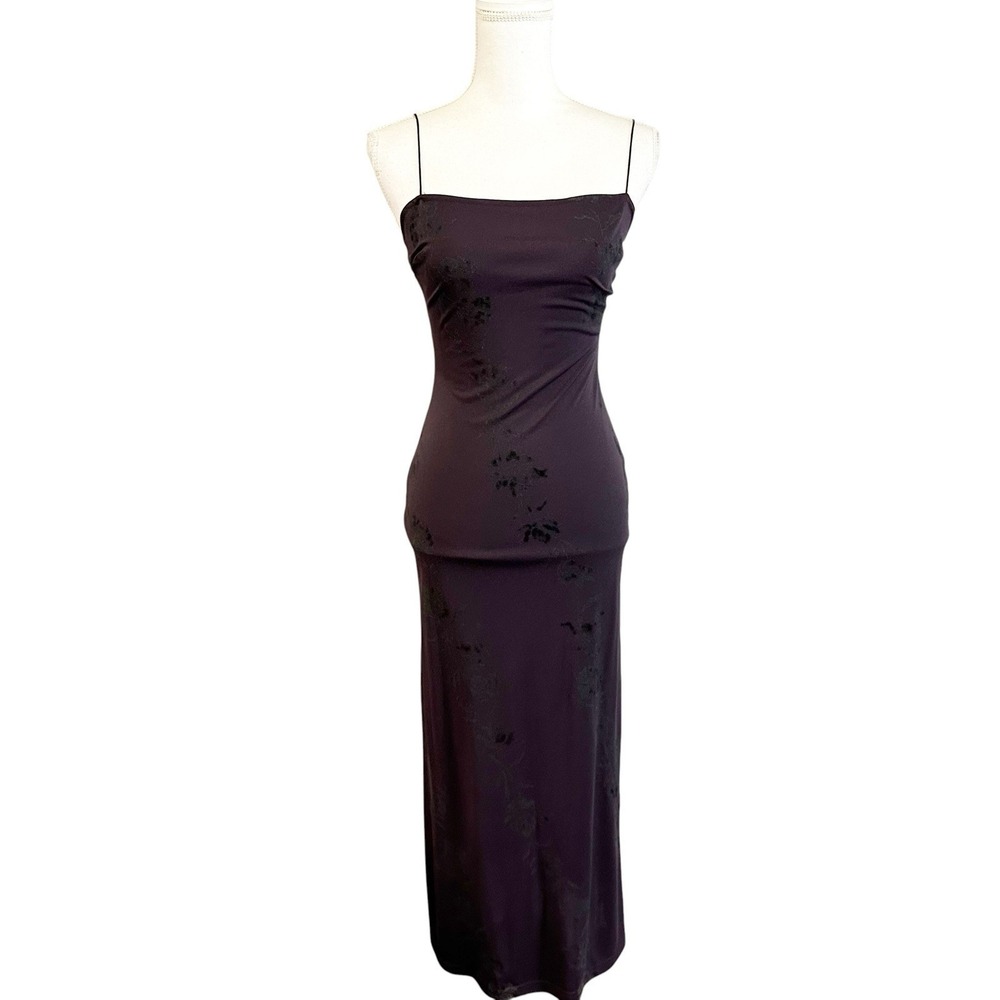 VTG Charlotte‎ Russe Womens Y2K Long Dress Purple Floral Print Whimsigoth 90s